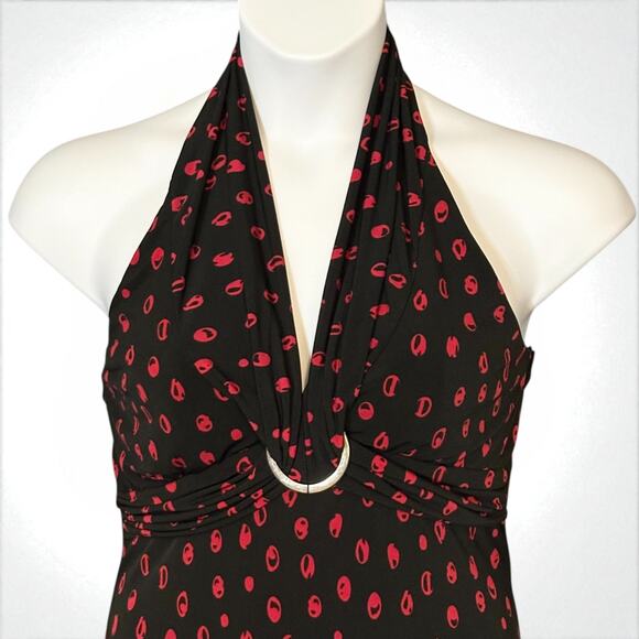 Vintage 90s My Michelle Halter Party Dress Sz Large Ruched Empire Glam Polka Dot - Picture 3 of 7